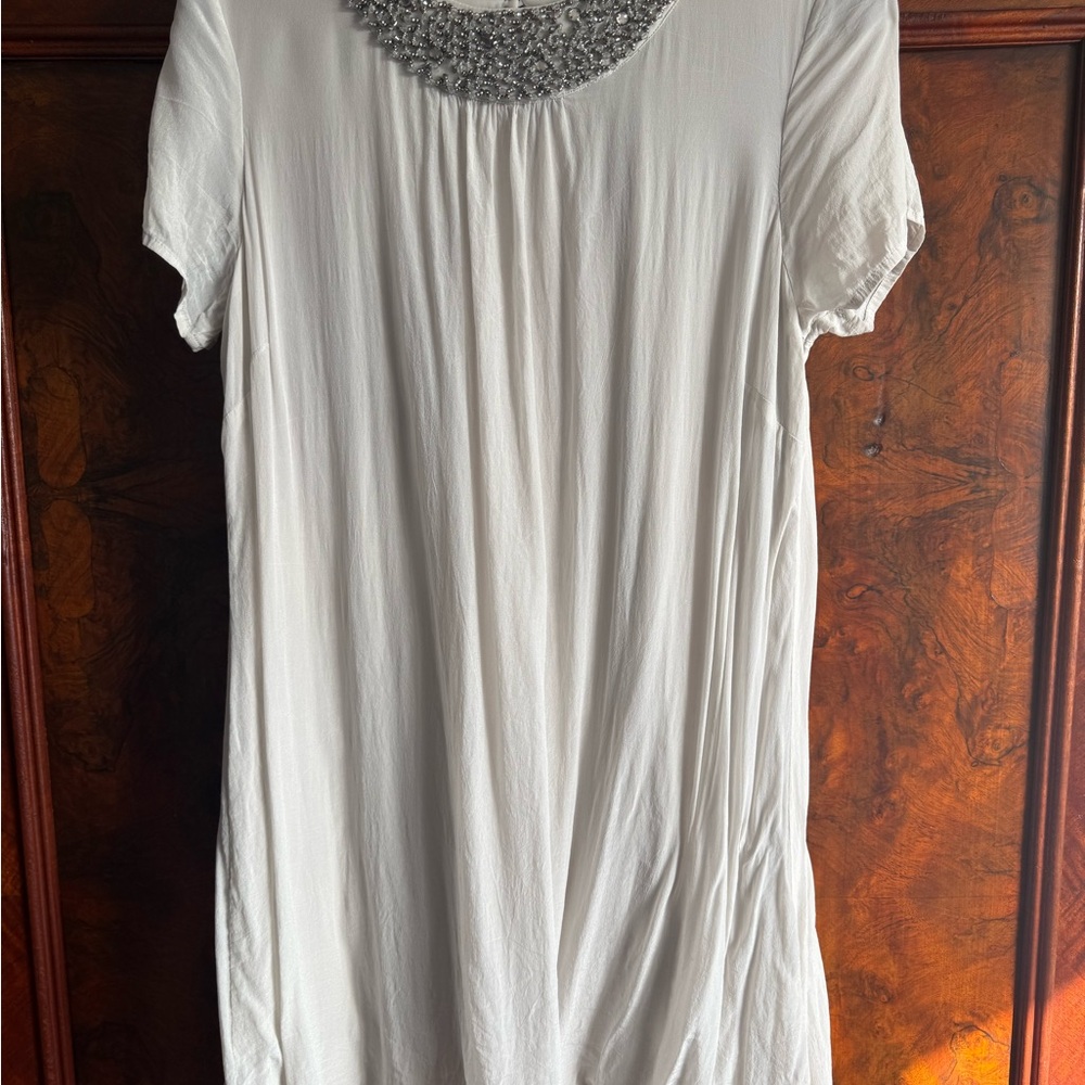 Elegant Cream Mini Dress with Silver Accents